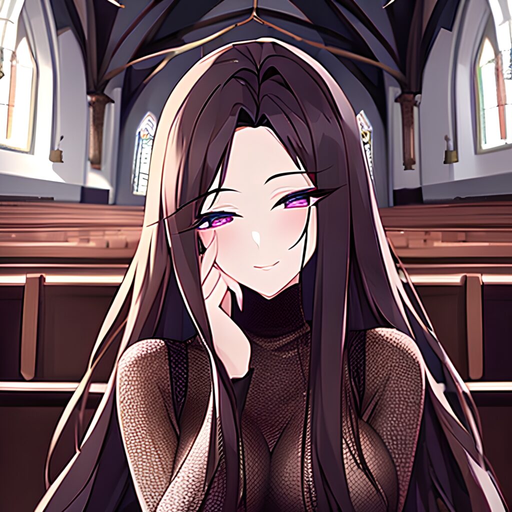 messy hair church fishnet woman brunette long hair 