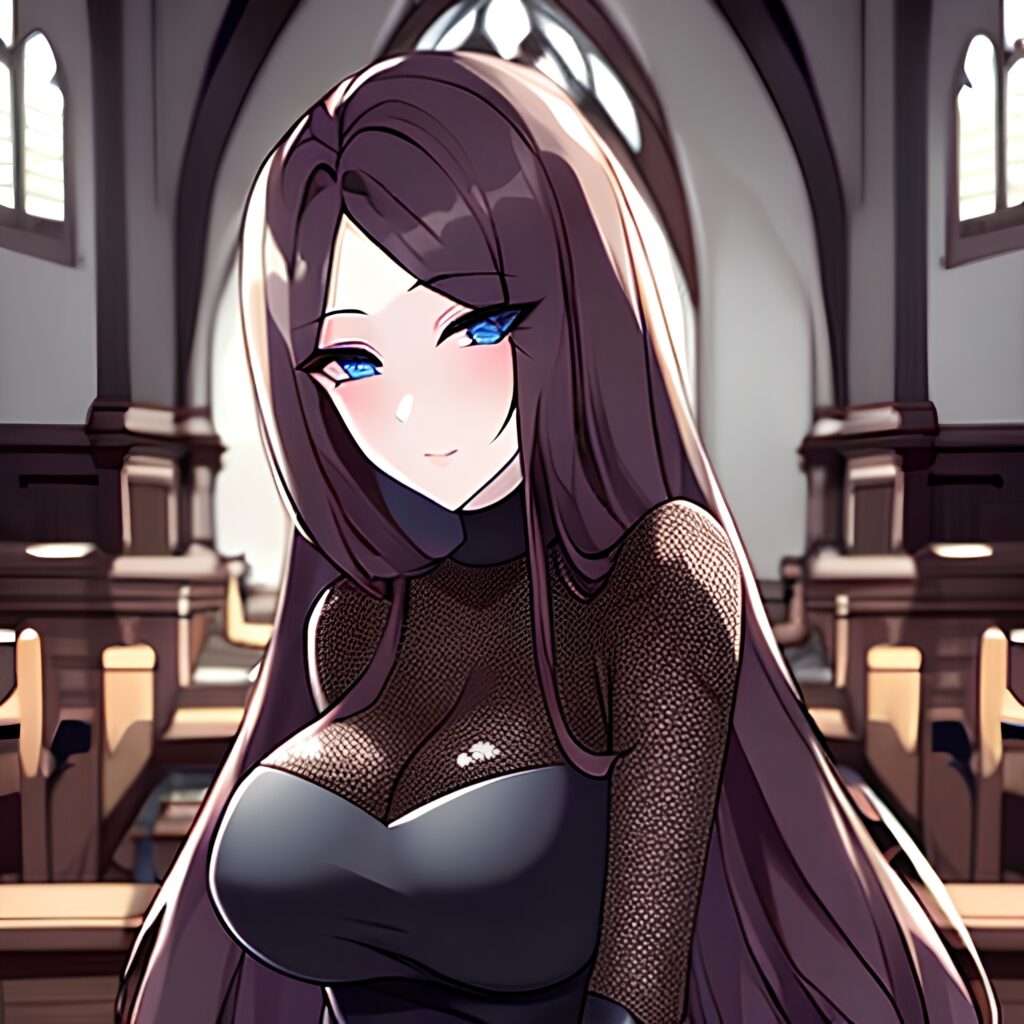 messy hair church fishnet woman brunette long hair