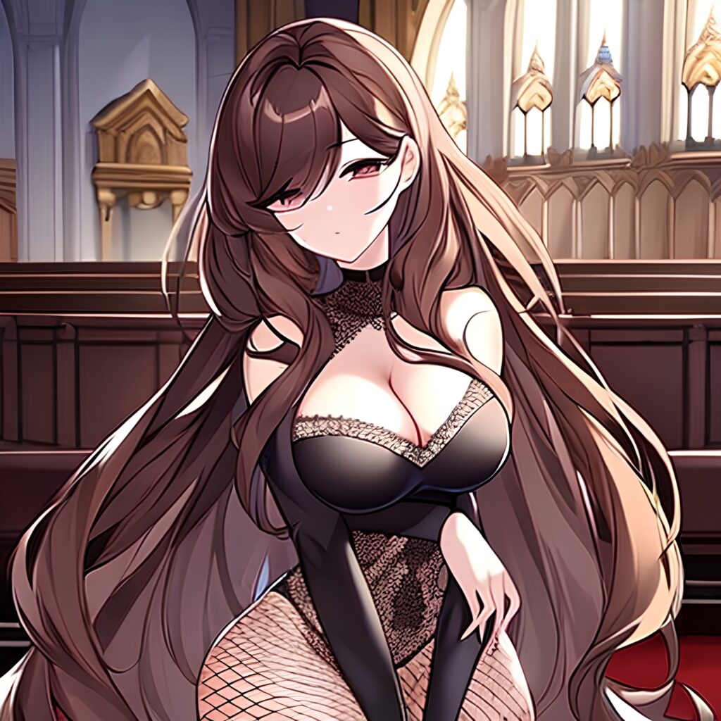 messy hair church fishnet woman brunette long hair 