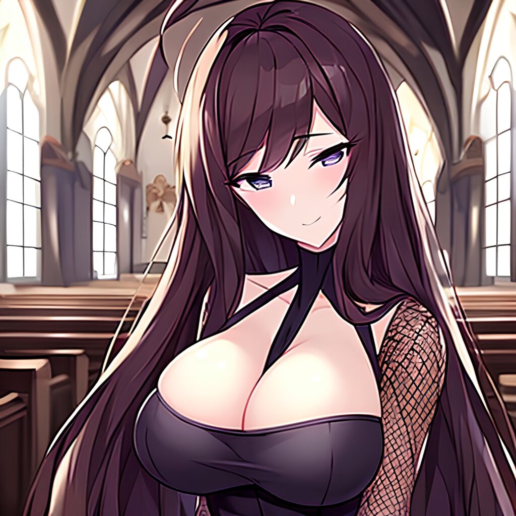 messy hair church fishnet woman brunette long hair 