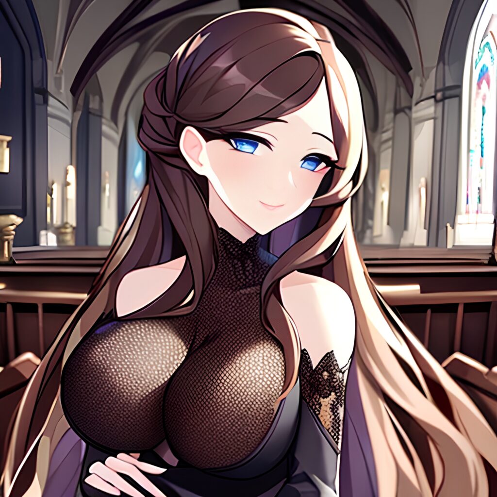 messy hair church fishnet woman long hair brunette 