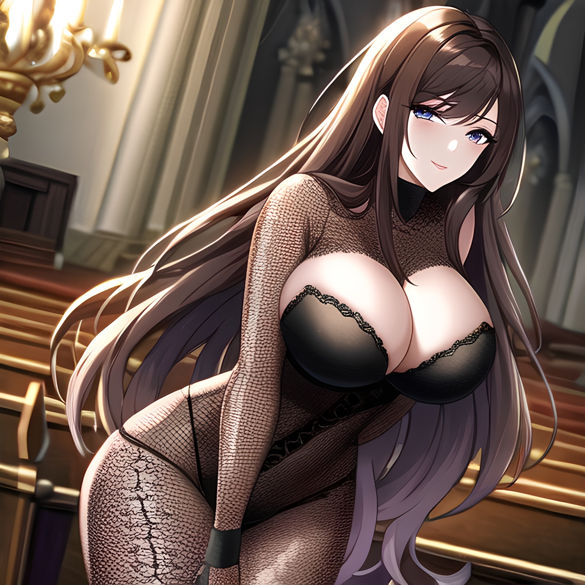 messy hair church fishnet woman long hair brunette 