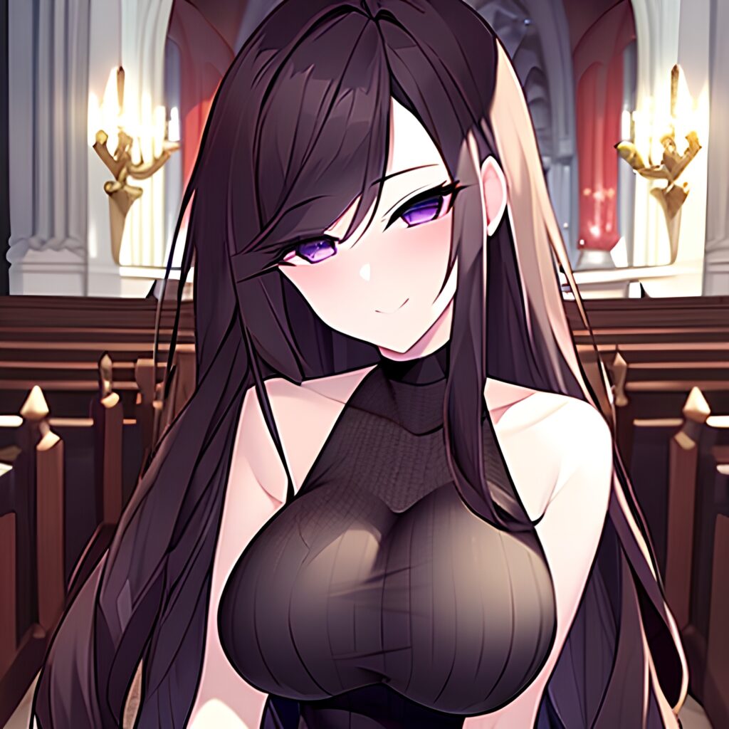 messy hair church long hair brunette woman fishnet 