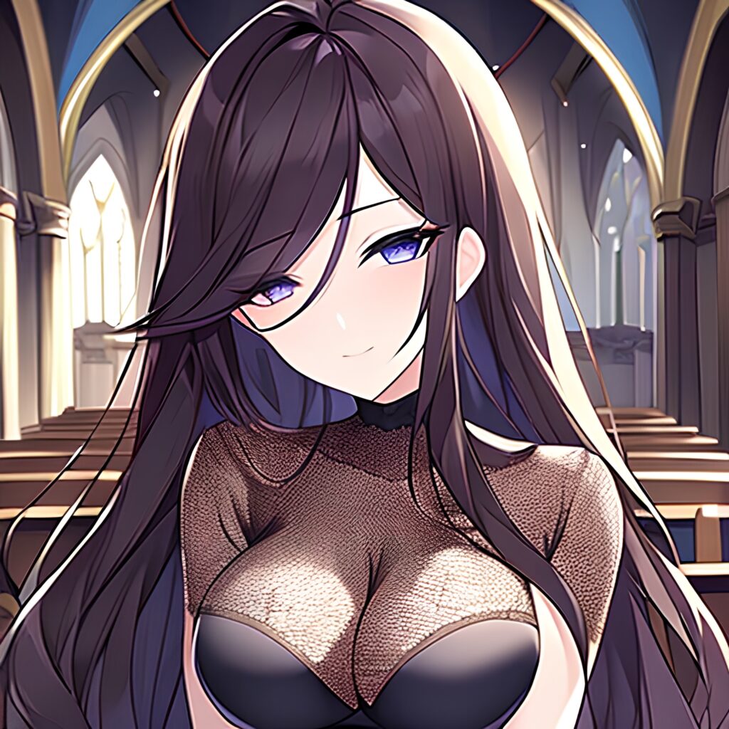 messy hair church long hair woman brunette fishnet 