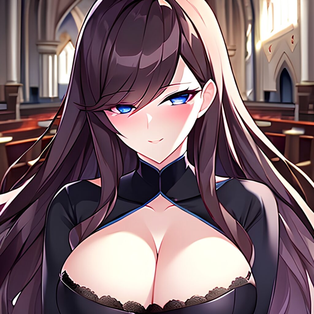 messy hair church long hair woman brunette fishnet 