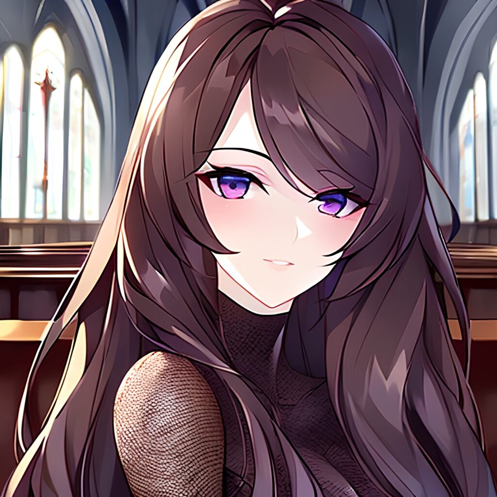 messy hair church long hair woman brunette fishnet 