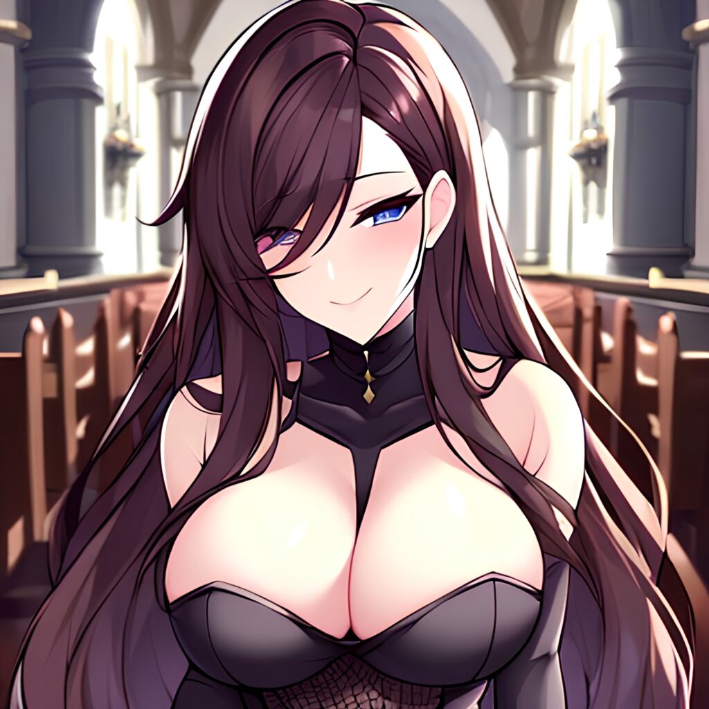 messy hair church long hair woman brunette fishnet