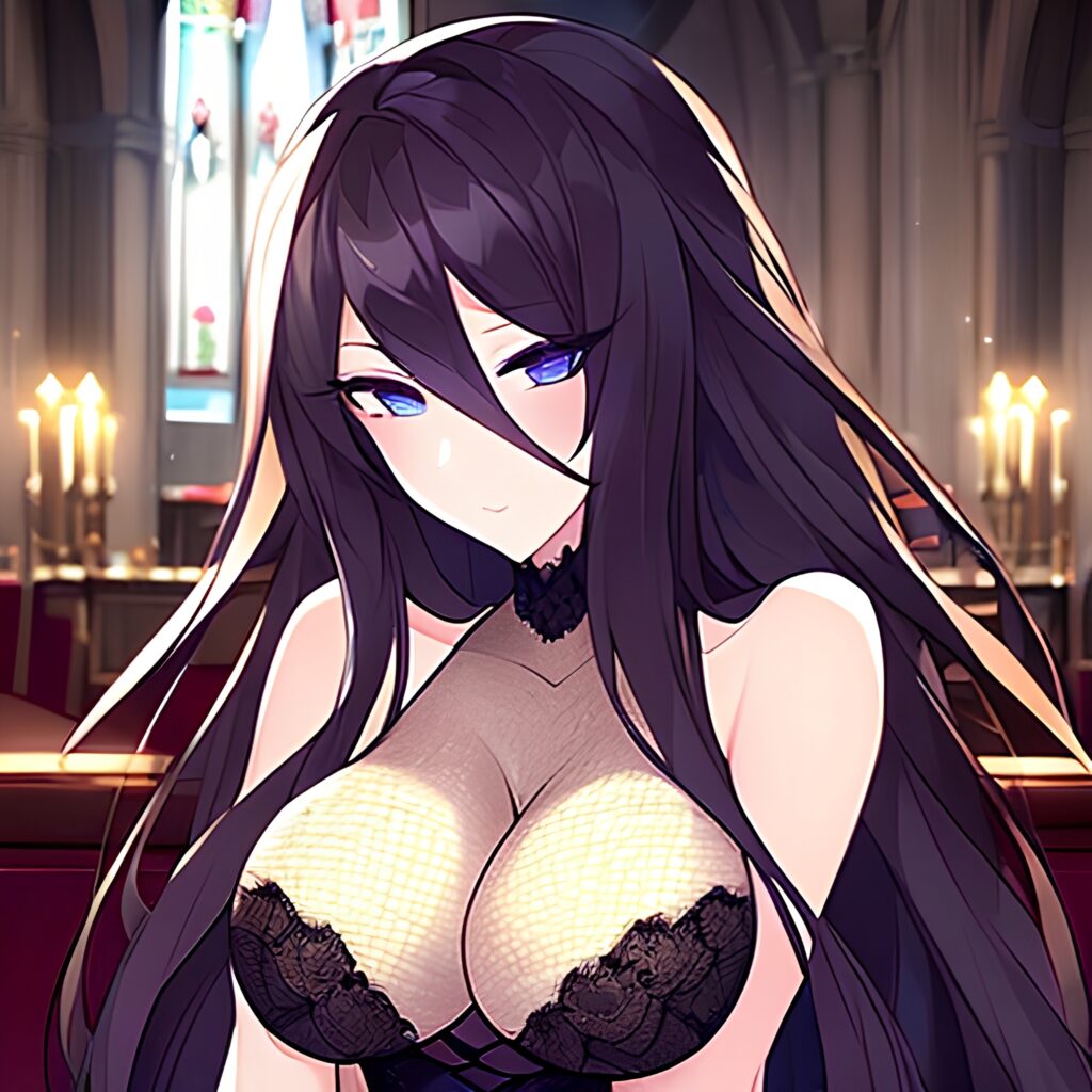 messy hair church long hair woman fishnet brunette 