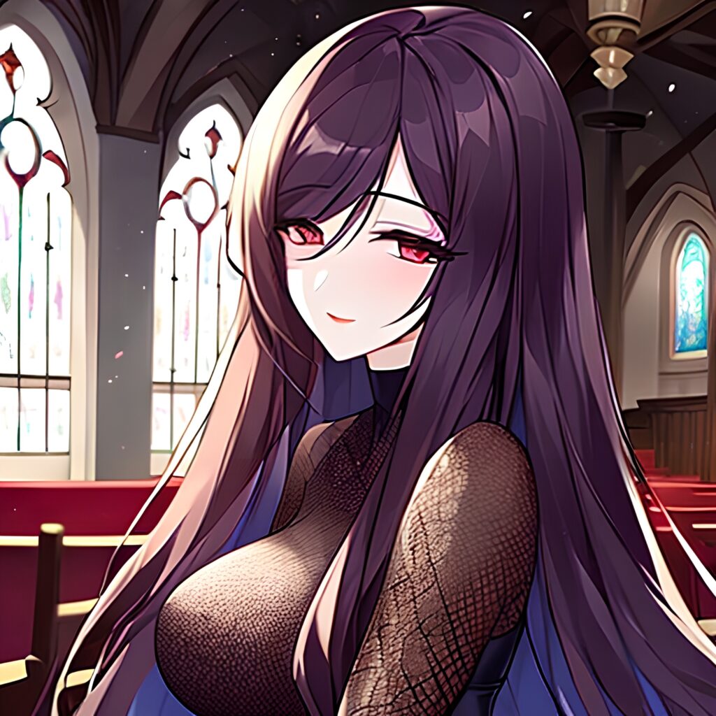 messy hair church woman brunette fishnet long hair 