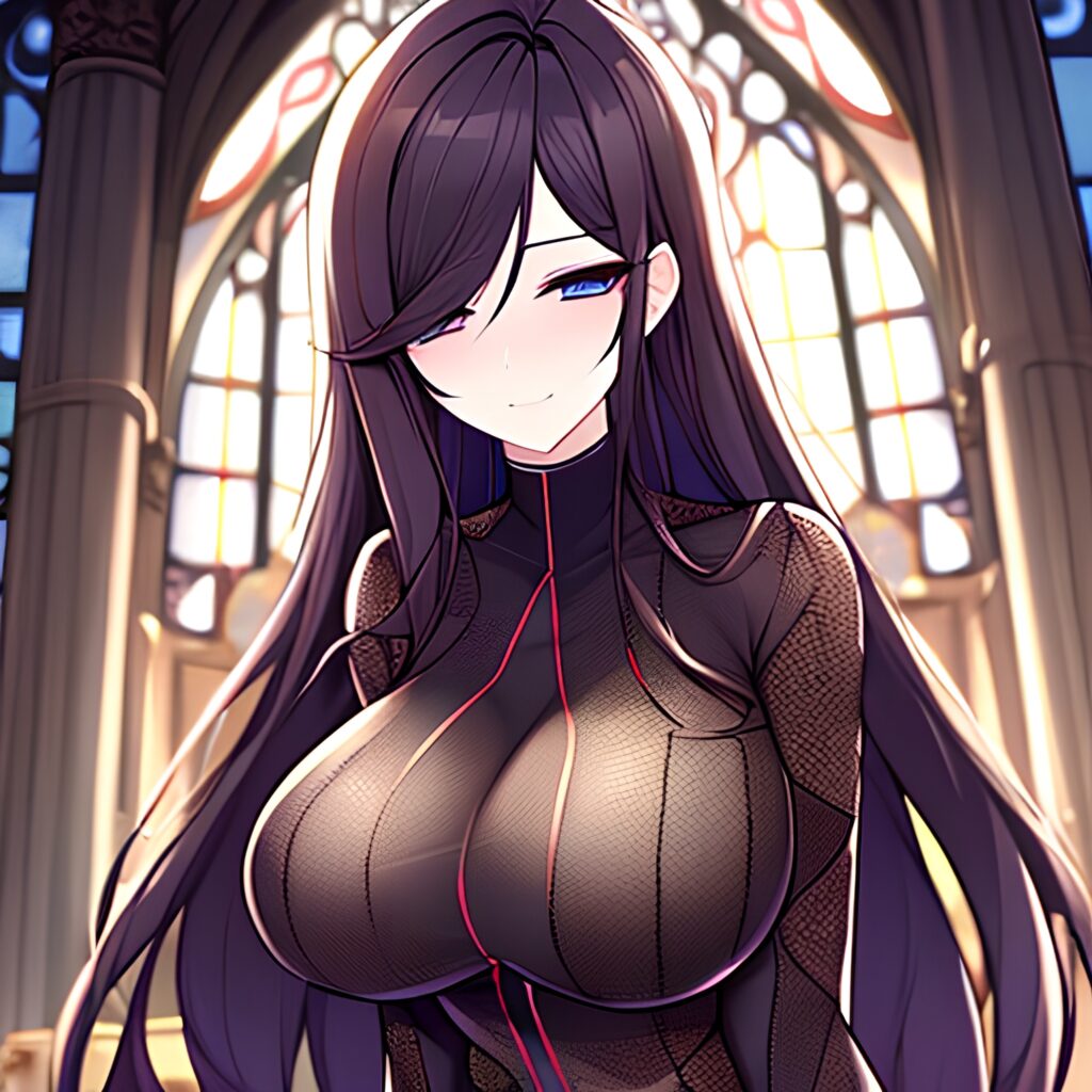 messy hair church woman brunette fishnet long hair 