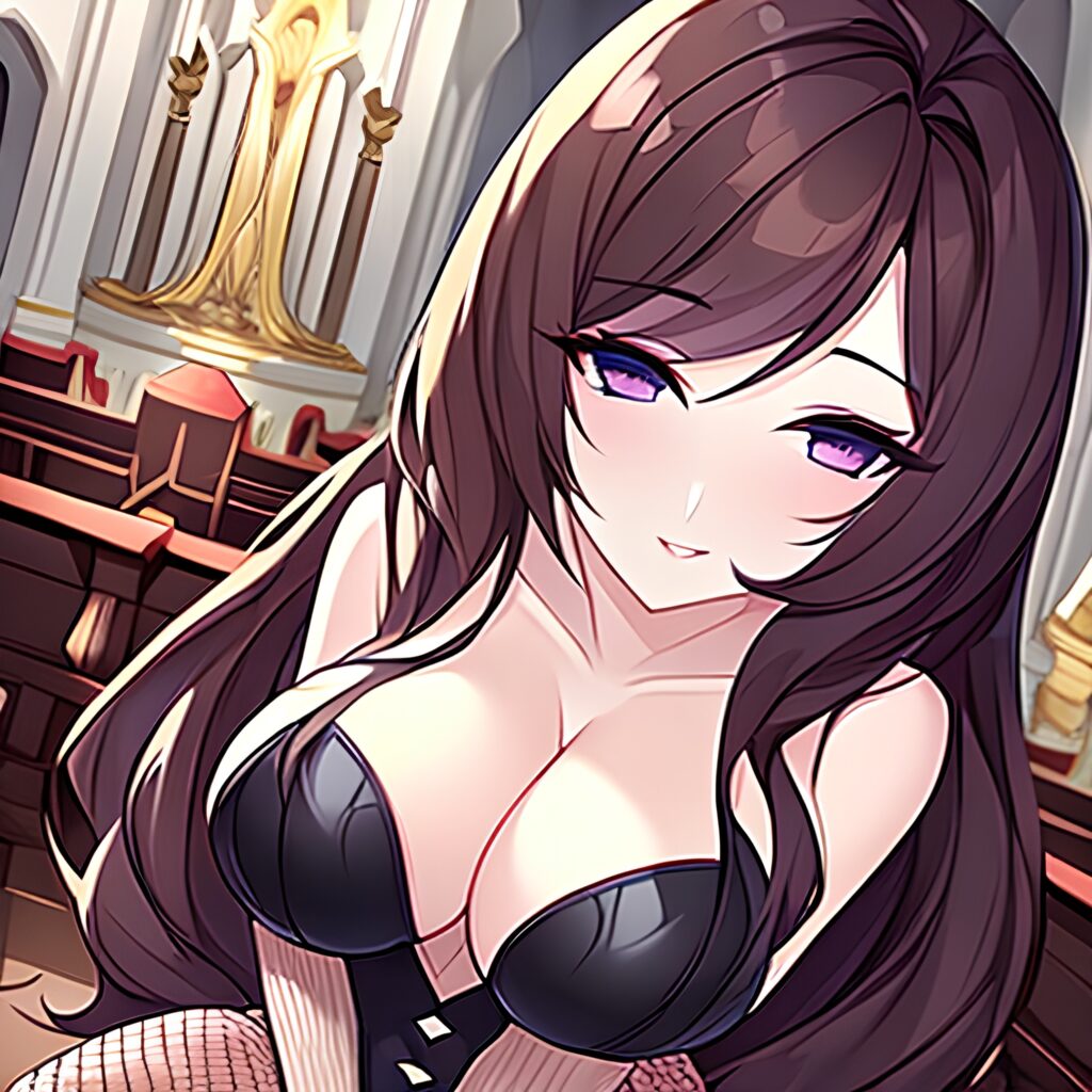 messy hair church woman brunette fishnet long hair 