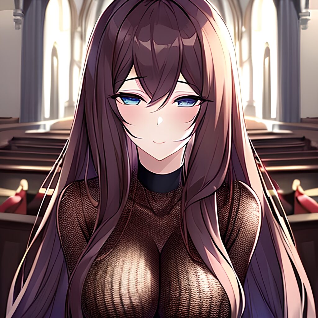 messy hair church woman brunette fishnet long hair 