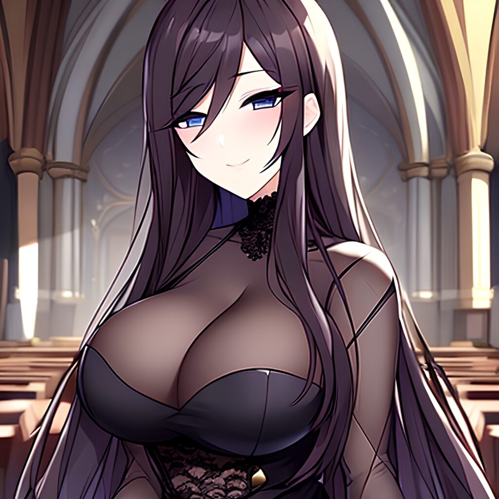 messy hair church woman brunette long hair fishnet 