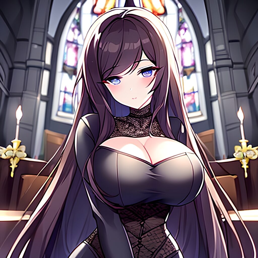 messy hair church woman fishnet brunette long hair 