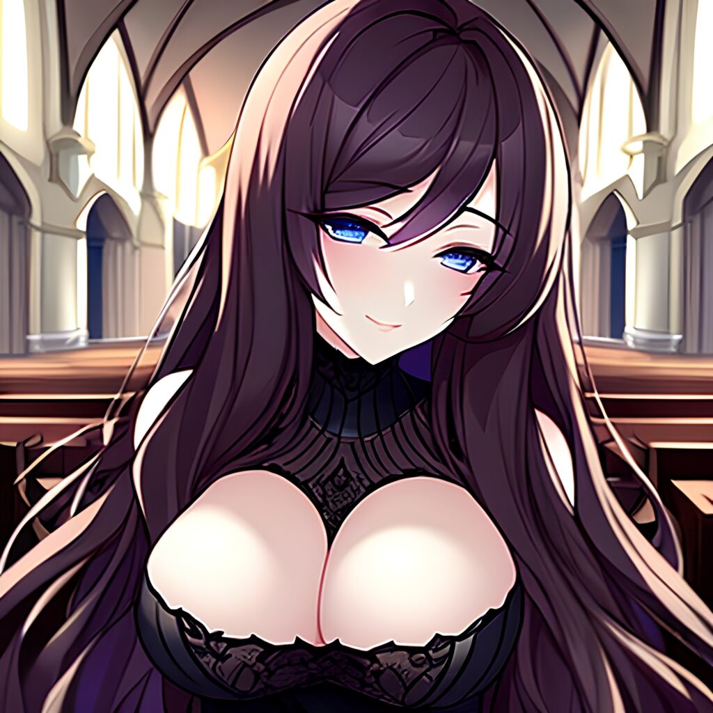 messy hair church woman fishnet brunette long hair