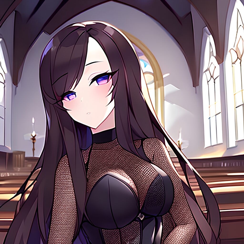 messy hair church woman fishnet long hair brunette 