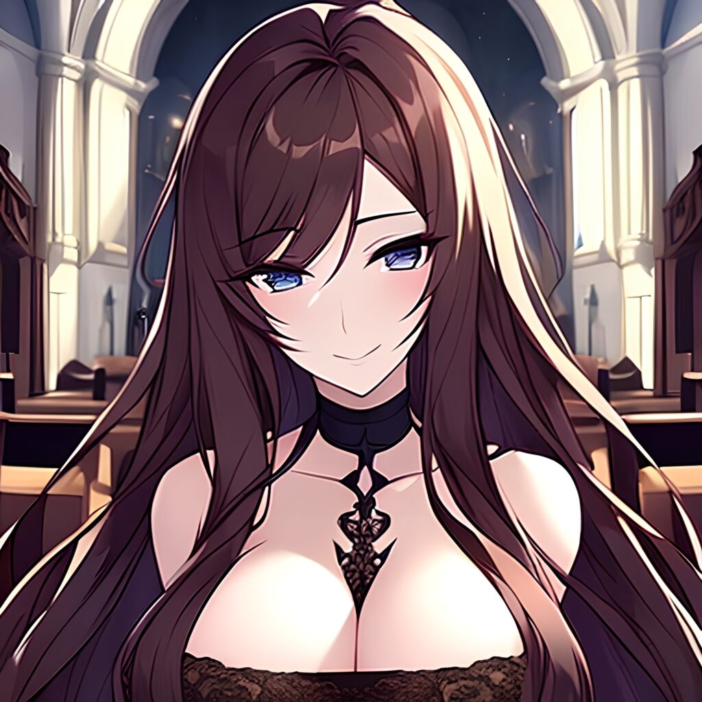 messy hair church woman fishnet long hair brunette 