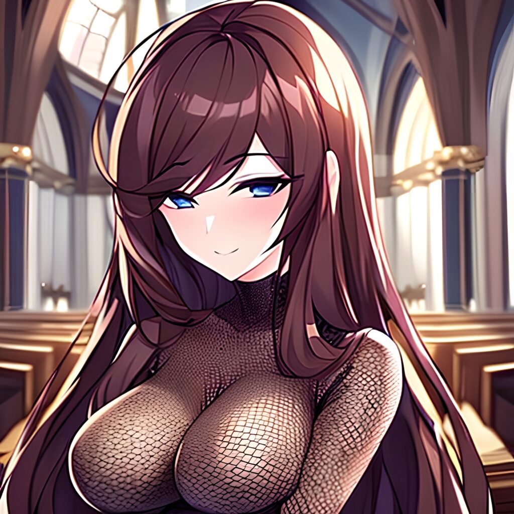 messy hair church woman long hair fishnet brunette 