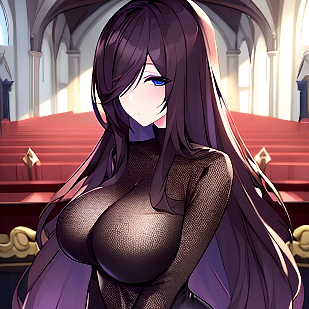 messy hair church woman long hair fishnet brunette 