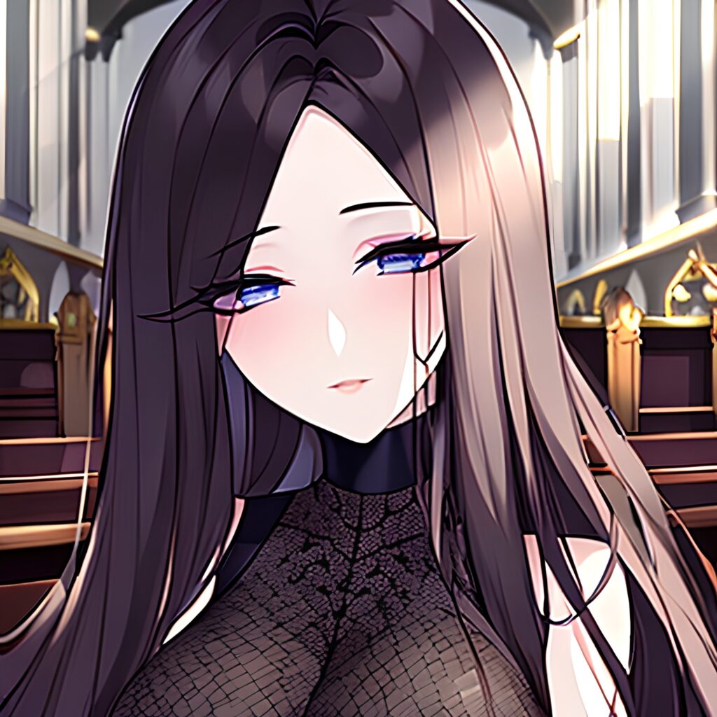 messy hair church woman long hair fishnet brunette 