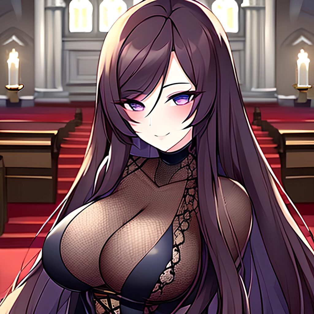 messy hair church woman long hair fishnet brunette 