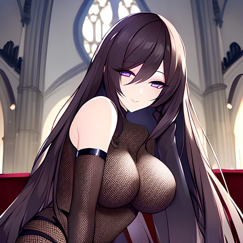 messy hair church woman long hair fishnet brunette 