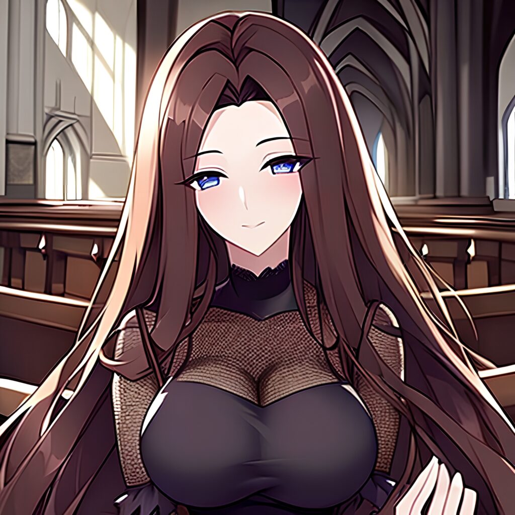 messy hair church woman long hair fishnet brunette