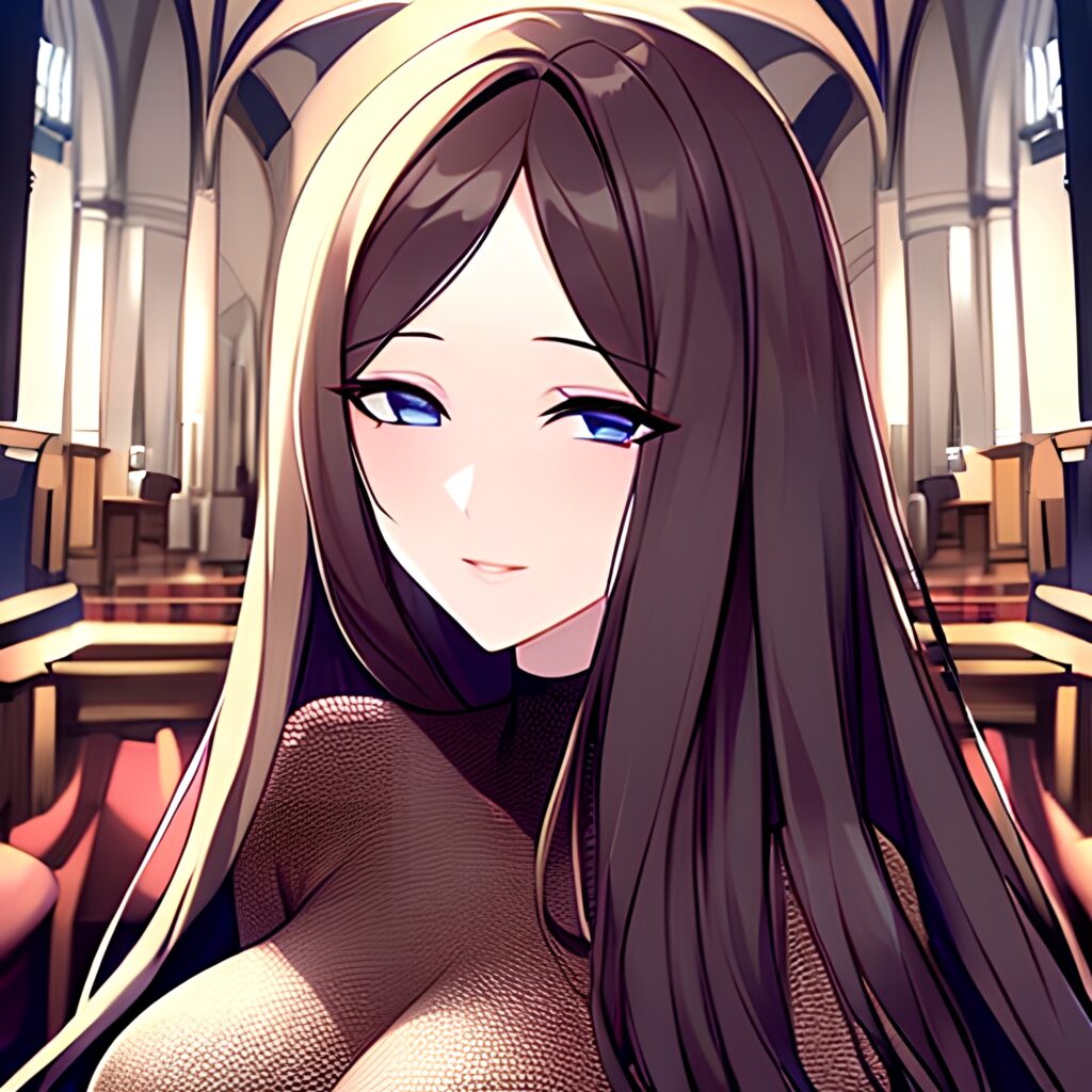 messy hair church woman long hair fishnet brunette 