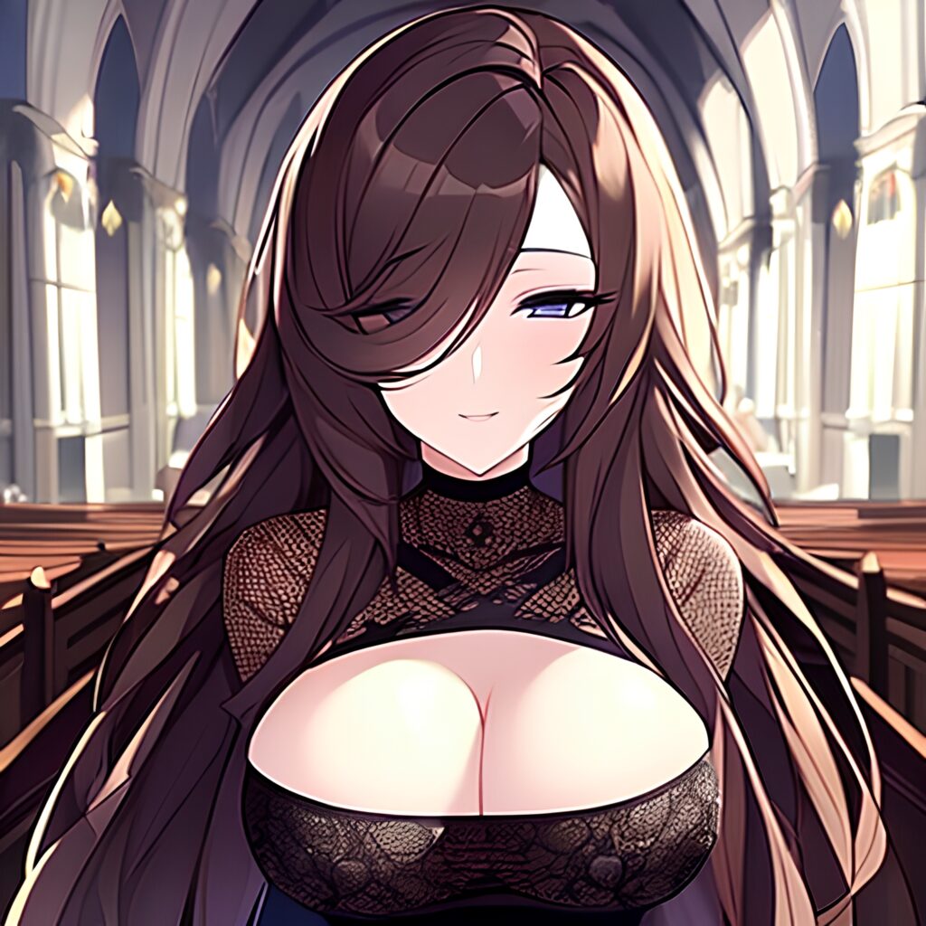 messy hair fishnet brunette church long hair woman