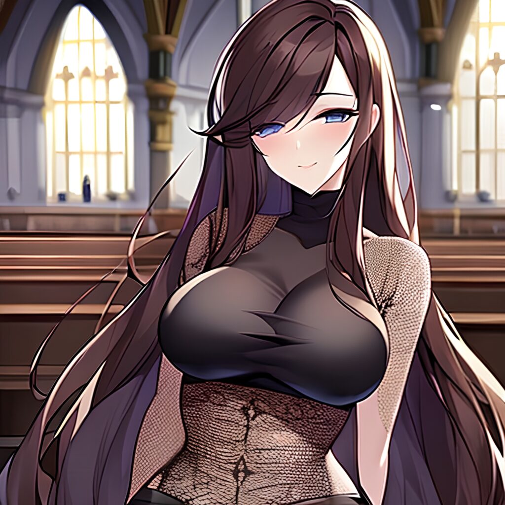 messy hair fishnet brunette church woman long hair 