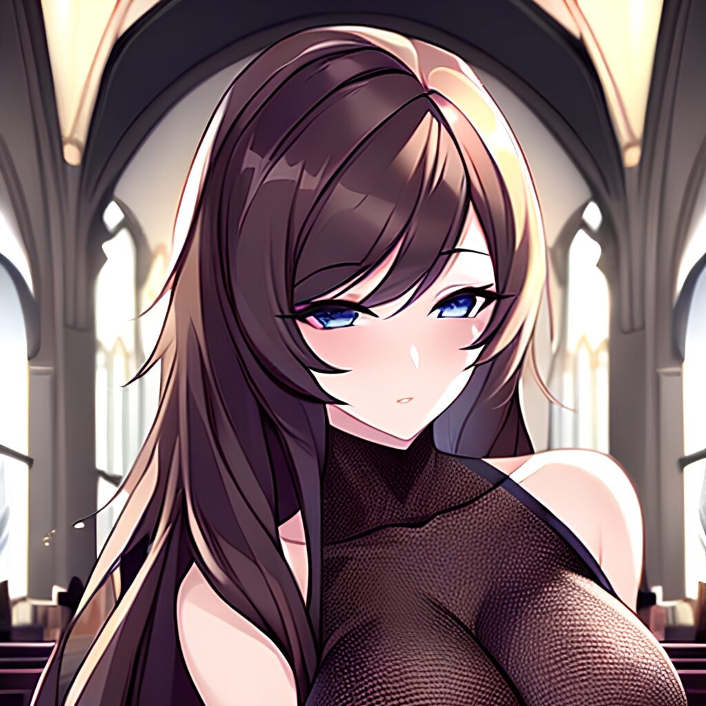 messy hair fishnet brunette church woman long hair 