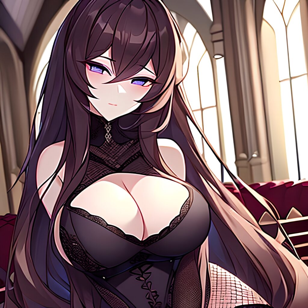 messy hair fishnet brunette church woman long hair 