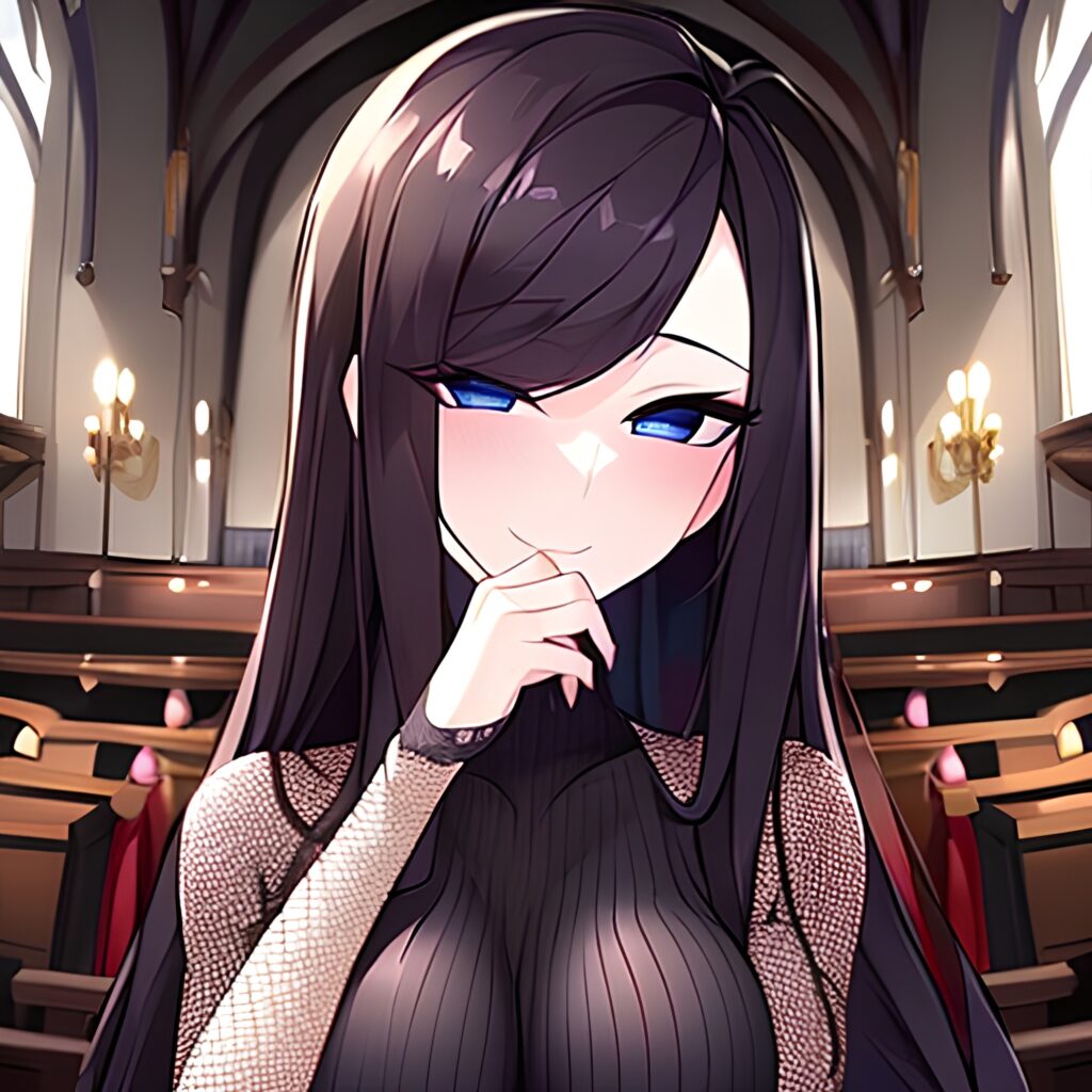 messy hair fishnet brunette church woman long hair 