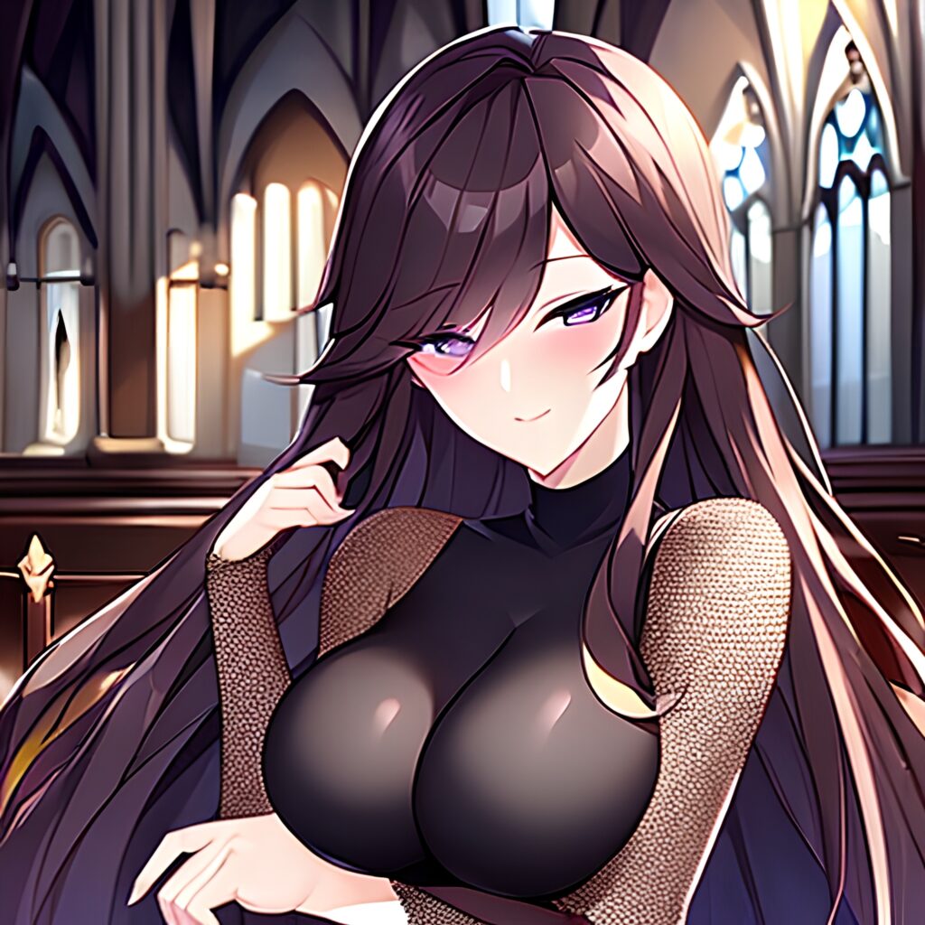 messy hair fishnet brunette long hair church woman 