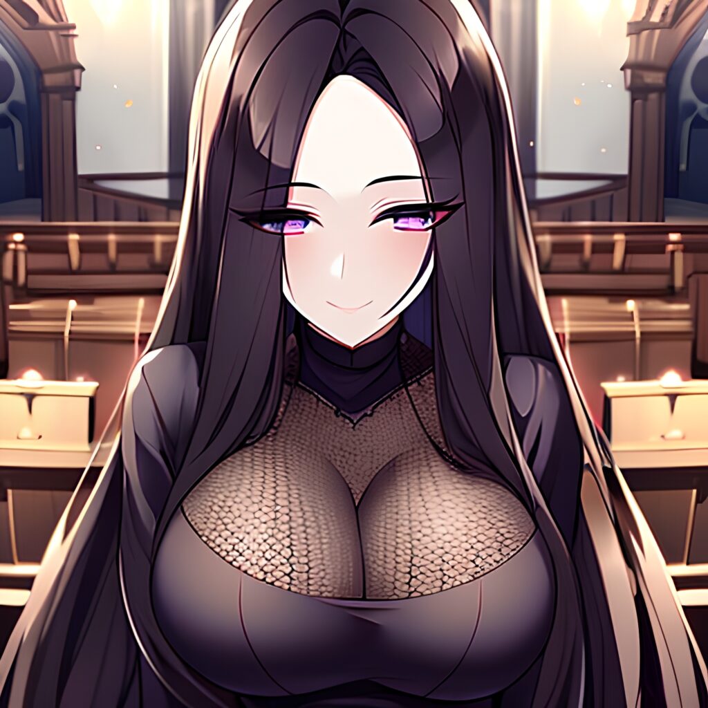 messy hair fishnet brunette woman long hair church 