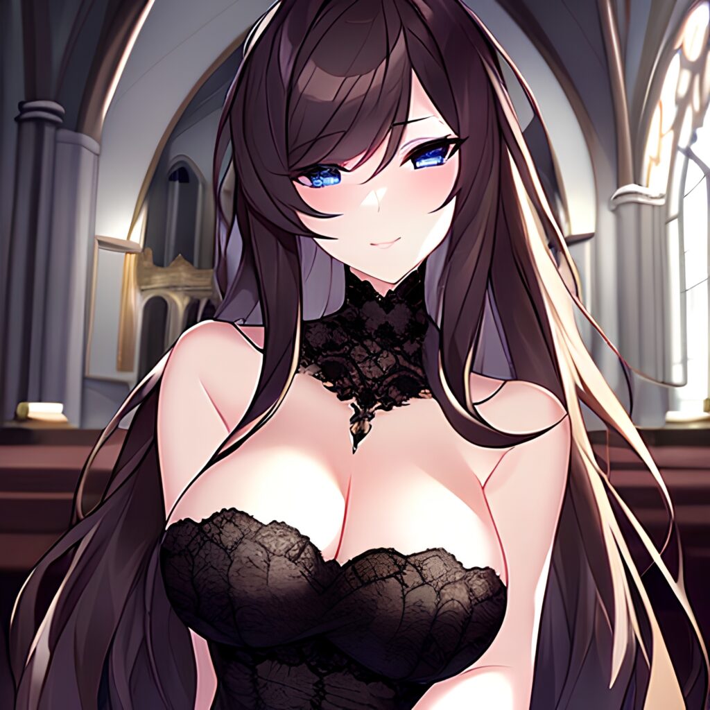 messy hair fishnet brunette woman long hair church 