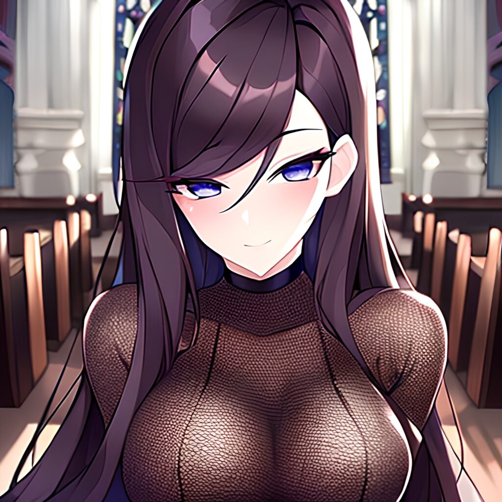 messy hair fishnet church brunette long hair woman