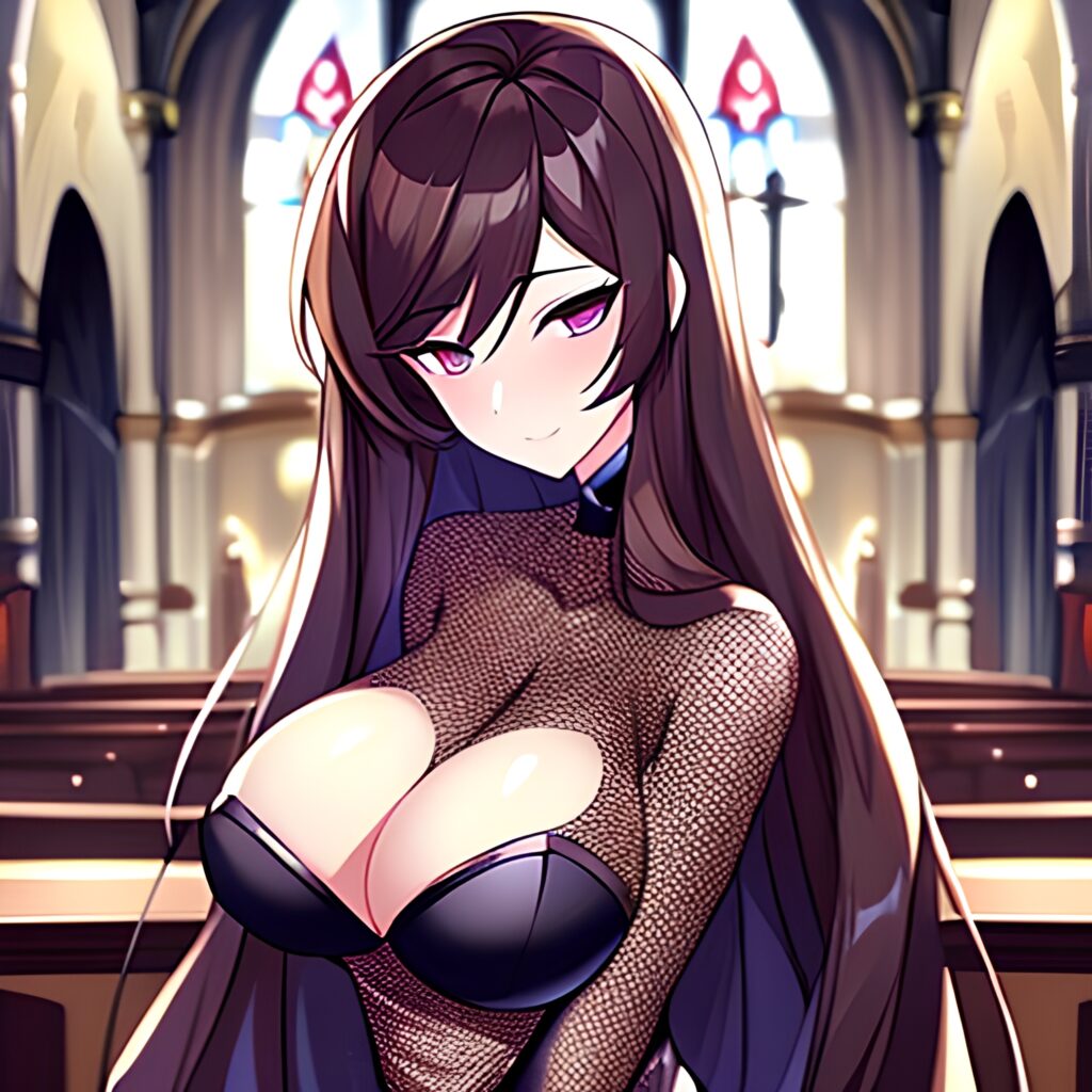 messy hair fishnet church brunette woman long hair 