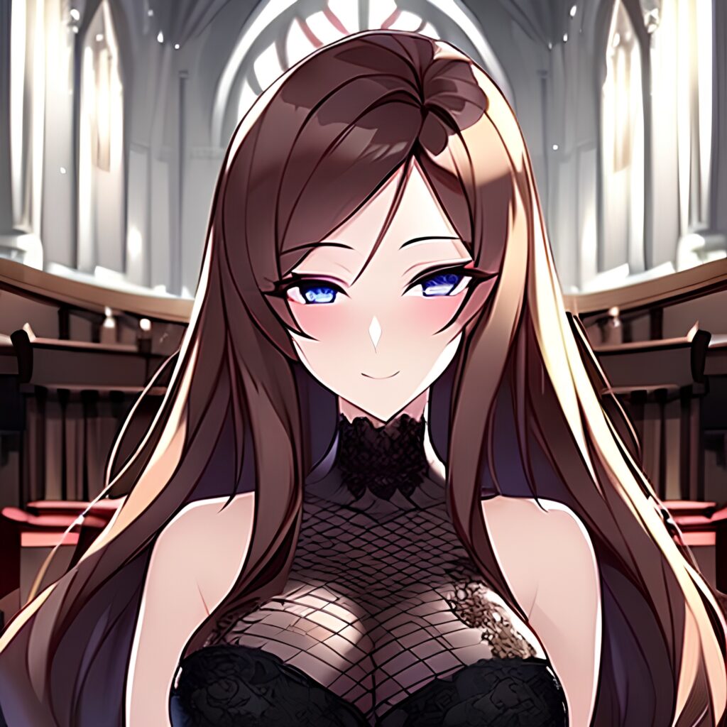 messy hair fishnet church brunette woman long hair 