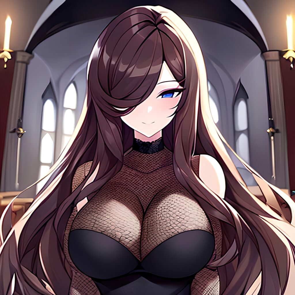 messy hair fishnet church brunette woman long hair 