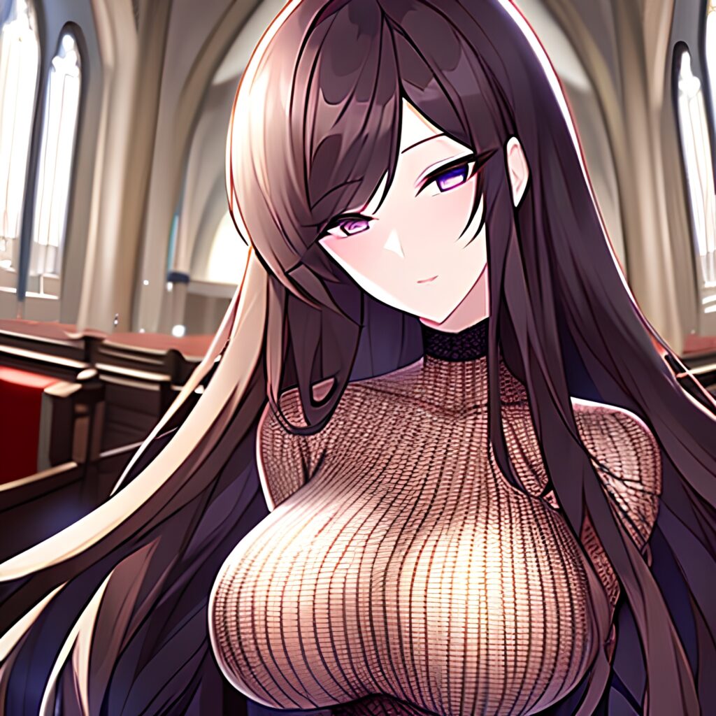 messy hair fishnet church long hair woman brunette 