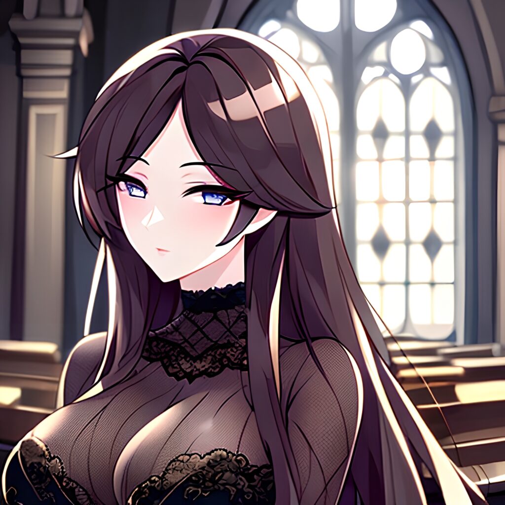 messy hair fishnet church long hair woman brunette 