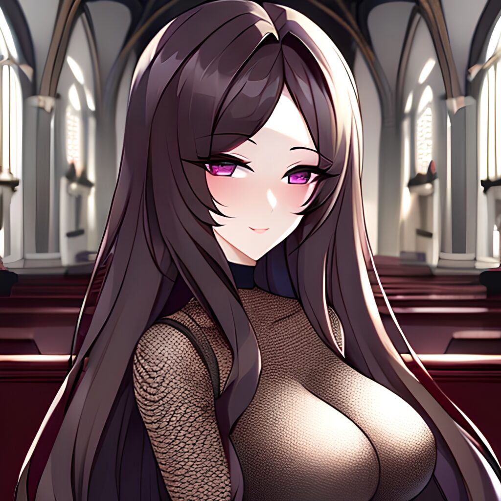 messy hair fishnet church long hair woman brunette 