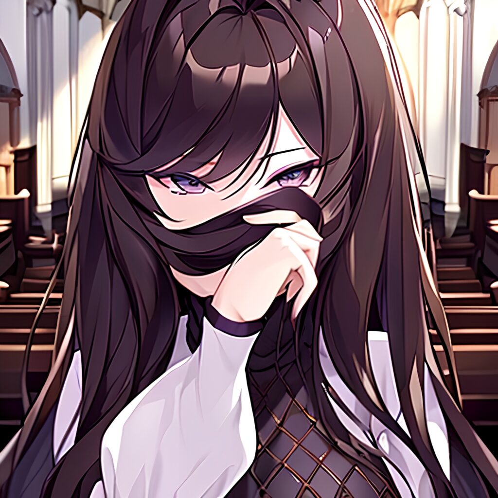 messy hair fishnet church long hair woman brunette 