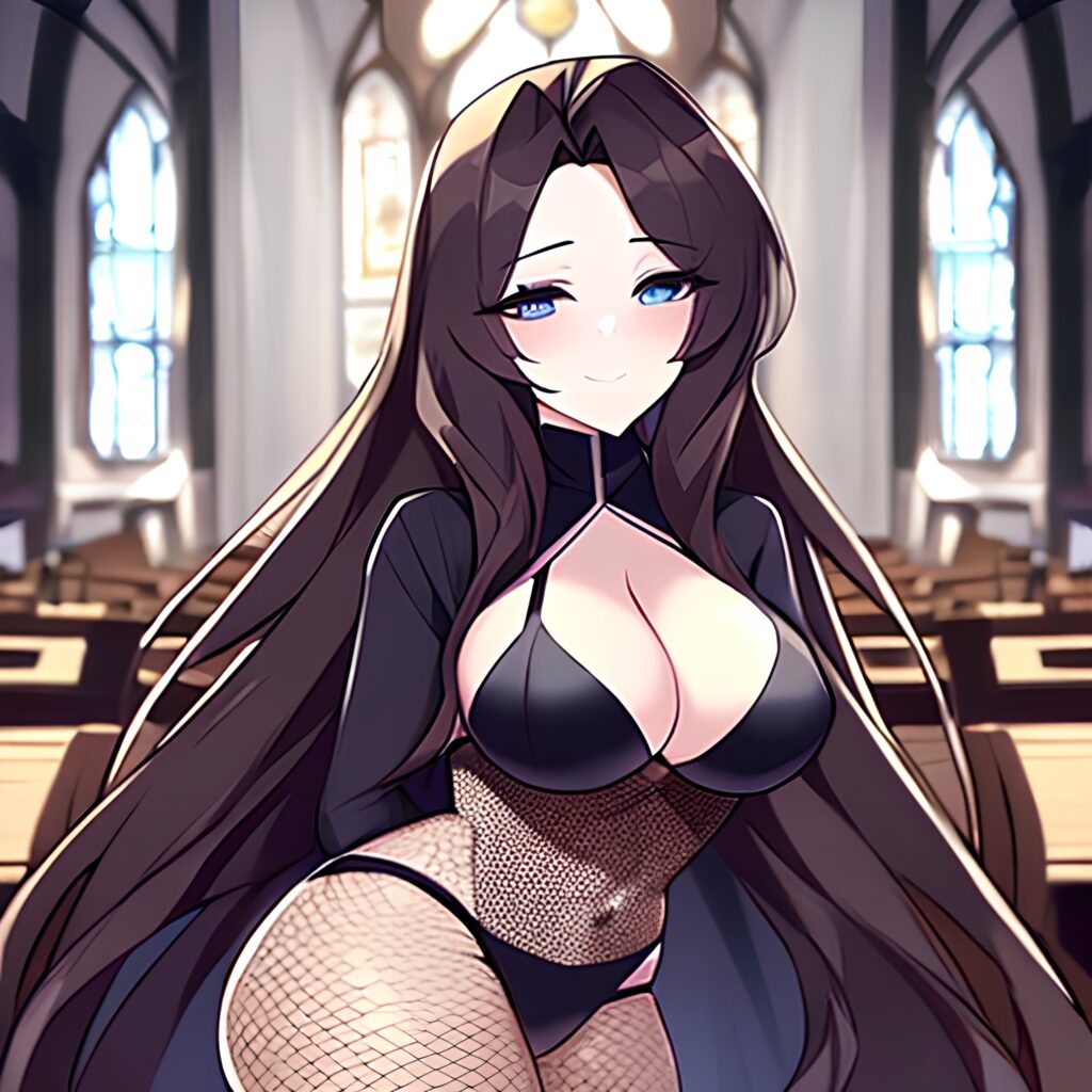 messy hair fishnet church long hair woman brunette 