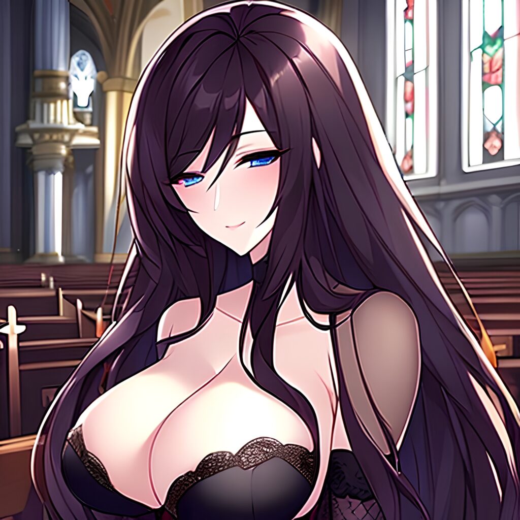 messy hair fishnet church woman brunette long hair 