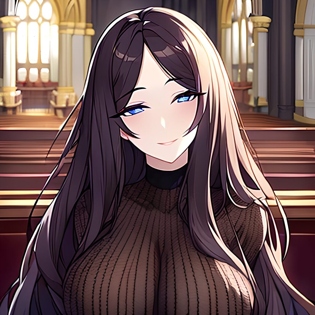 messy hair fishnet church woman brunette long hair