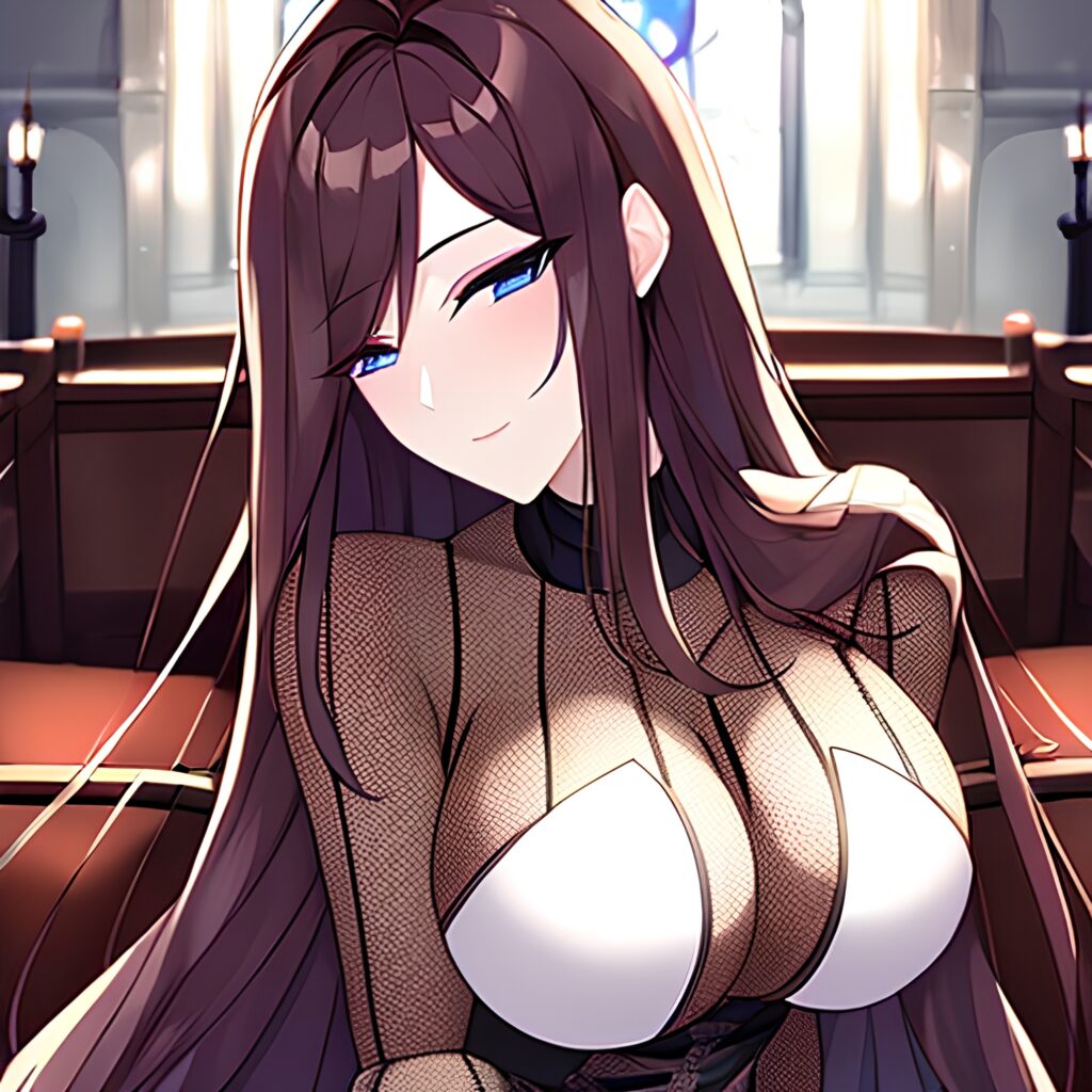 messy hair fishnet church woman brunette long hair 