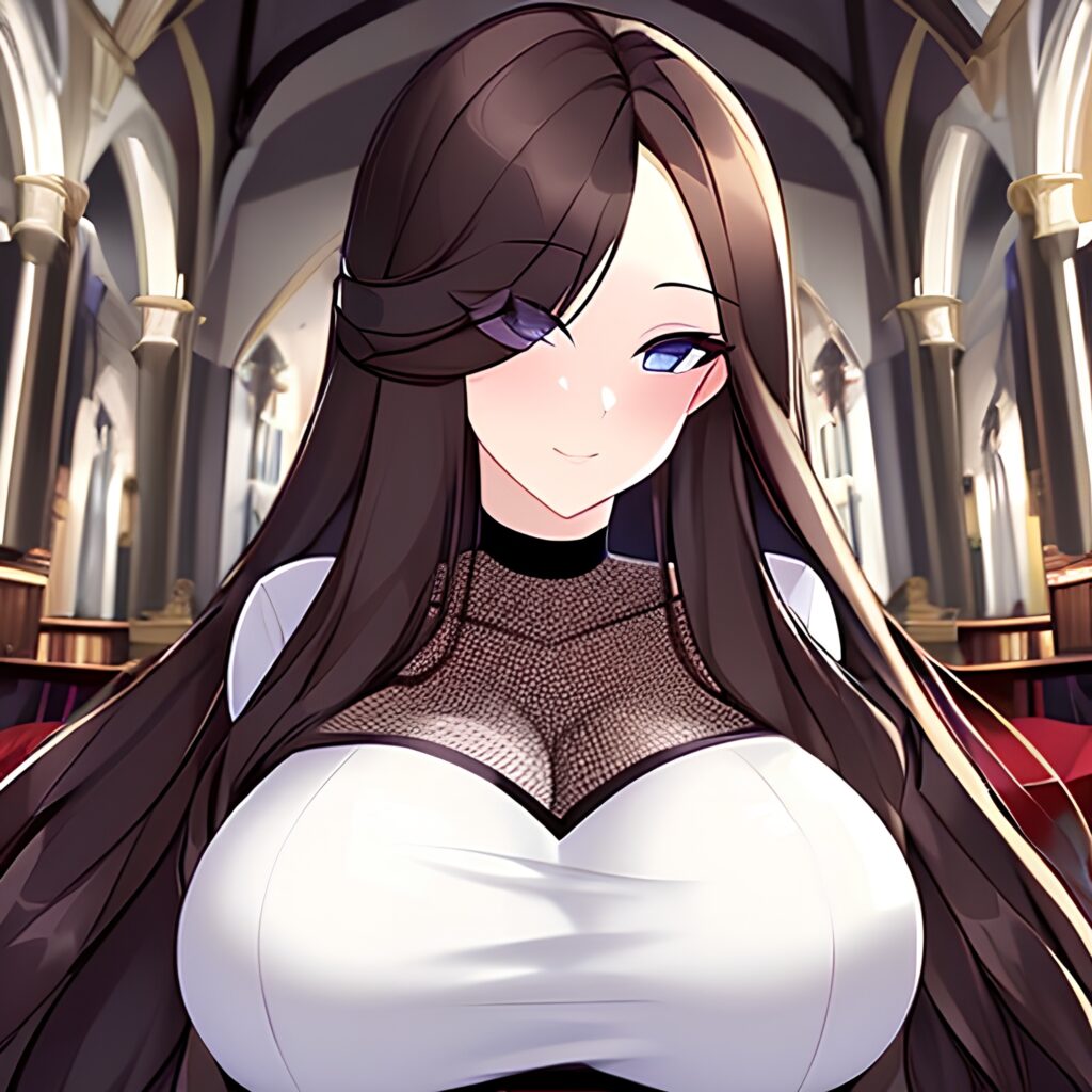 messy hair fishnet long hair brunette church woman 