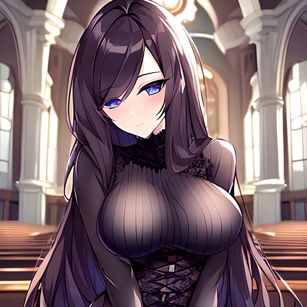 messy hair fishnet long hair church brunette woman 